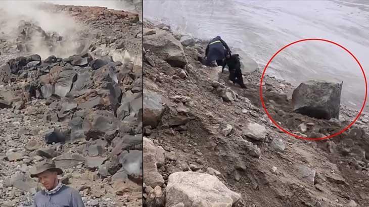 Ağrı Dağı’nda heyelan! Dağcılar üzerine yuvarlanan dev kayalardan kaçarak kurtuldu