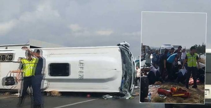 Antalya’da midibüs kaygan yolda devrildi! Yaralılar var
