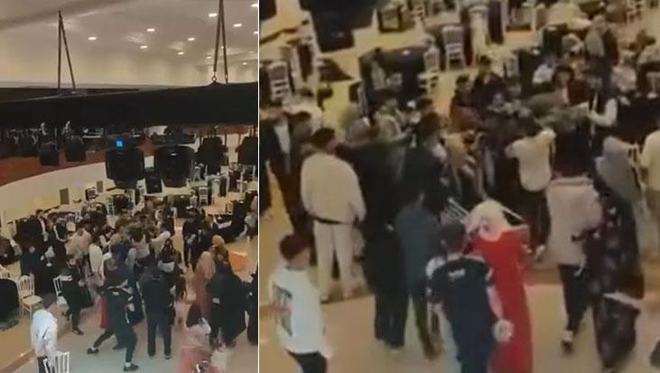 Düğün salonu boks ringine döndü! Tekme ve yumruklar havada uçuştu